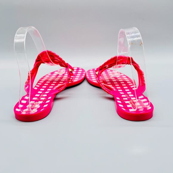 Jack Rogers Sandals Womens 7 Pink White Gingham Georgica Jelly T-Strap Thong - Picture 8 of 11
